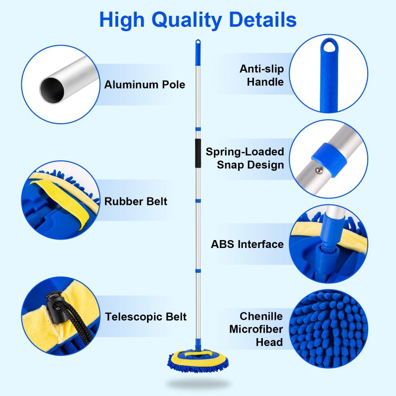Ordenado 62" Car Wash Brush Kit Mitt Mop Sponge with Long Handle Chenille Microfiber Car Cleaning Brush Kit Supplies Car Washing Mop Kit Car Care Kit of Scratch-Free Replacement Head for Car RV Truck - Image 4